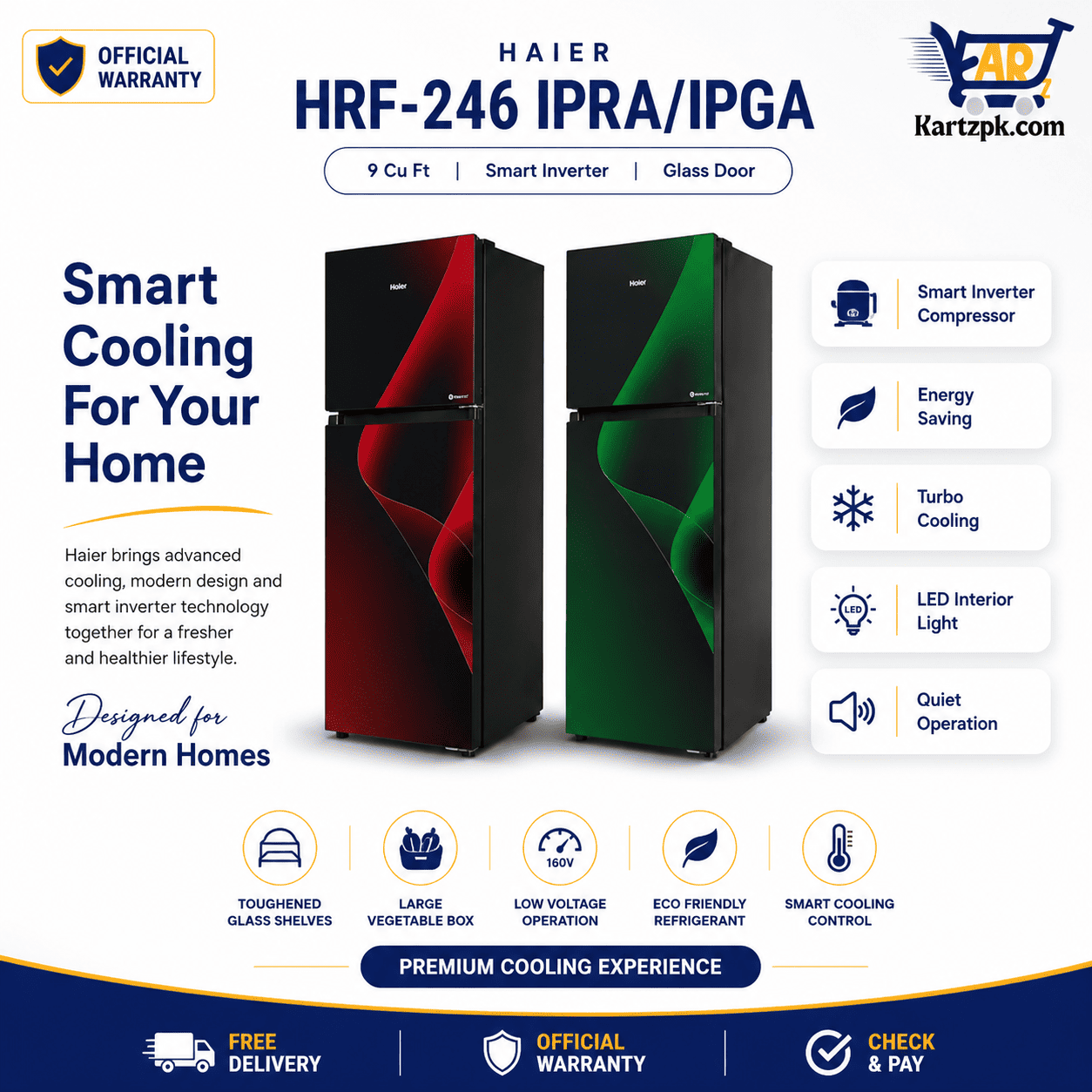 Haier (HRF-246 IPRA/IPGA) Smart Inverter Refrigerator | 9 Cuft
