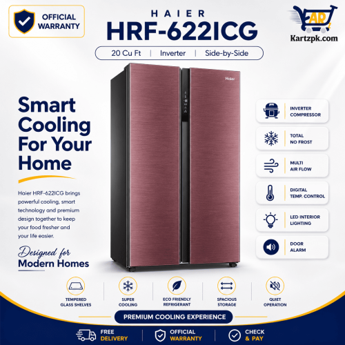 Haier (HRF-622ICG) INV Side-by-Side Refrigerator | 20 Cu Ft