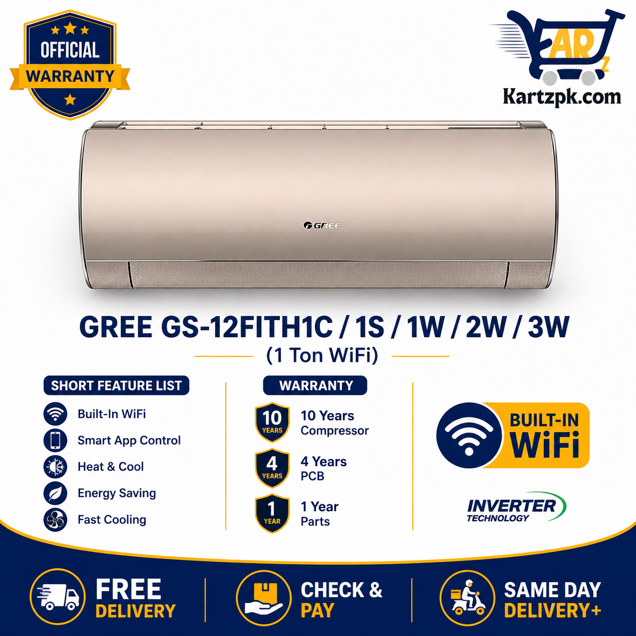 Gree 1 Ton Inverter AC Wifi GS 12FITH1C/1S/1W/2W/3W