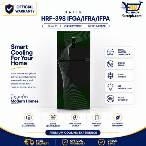 Haier (HRF-398) IFGA/IFRA/IFPA Inverter Direct Cooling Method Refrigerator | 15 cu ft