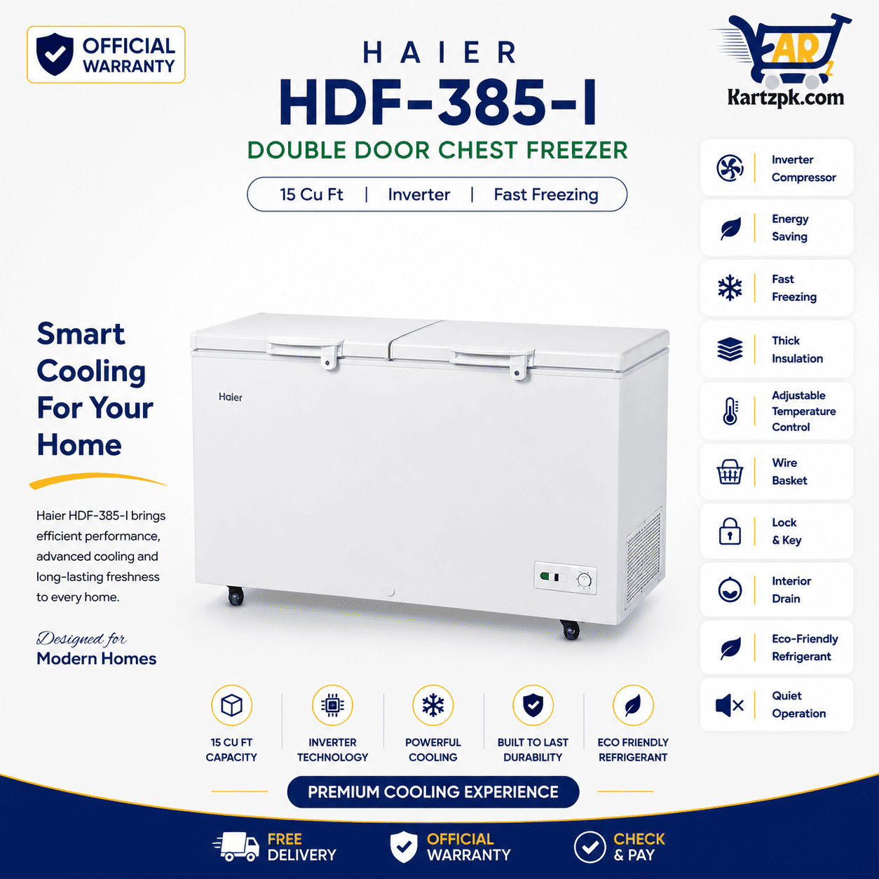 Haier (HDF-385-I) Double Door Chest Freezer | 15 Cuft