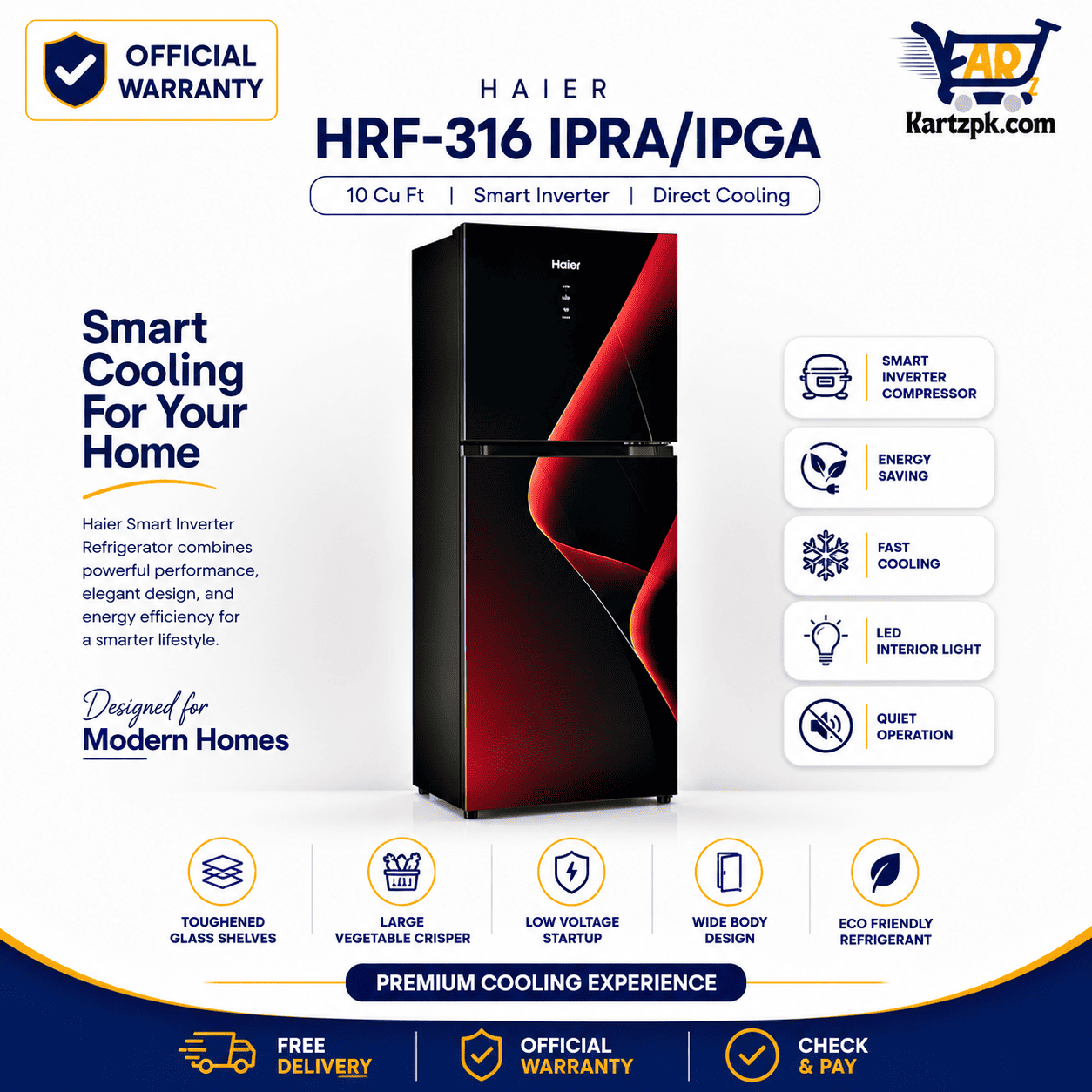 Haier (HRF-316 IPRA/IPGA) Smart Inverter Refrigerator | 10 Cuft