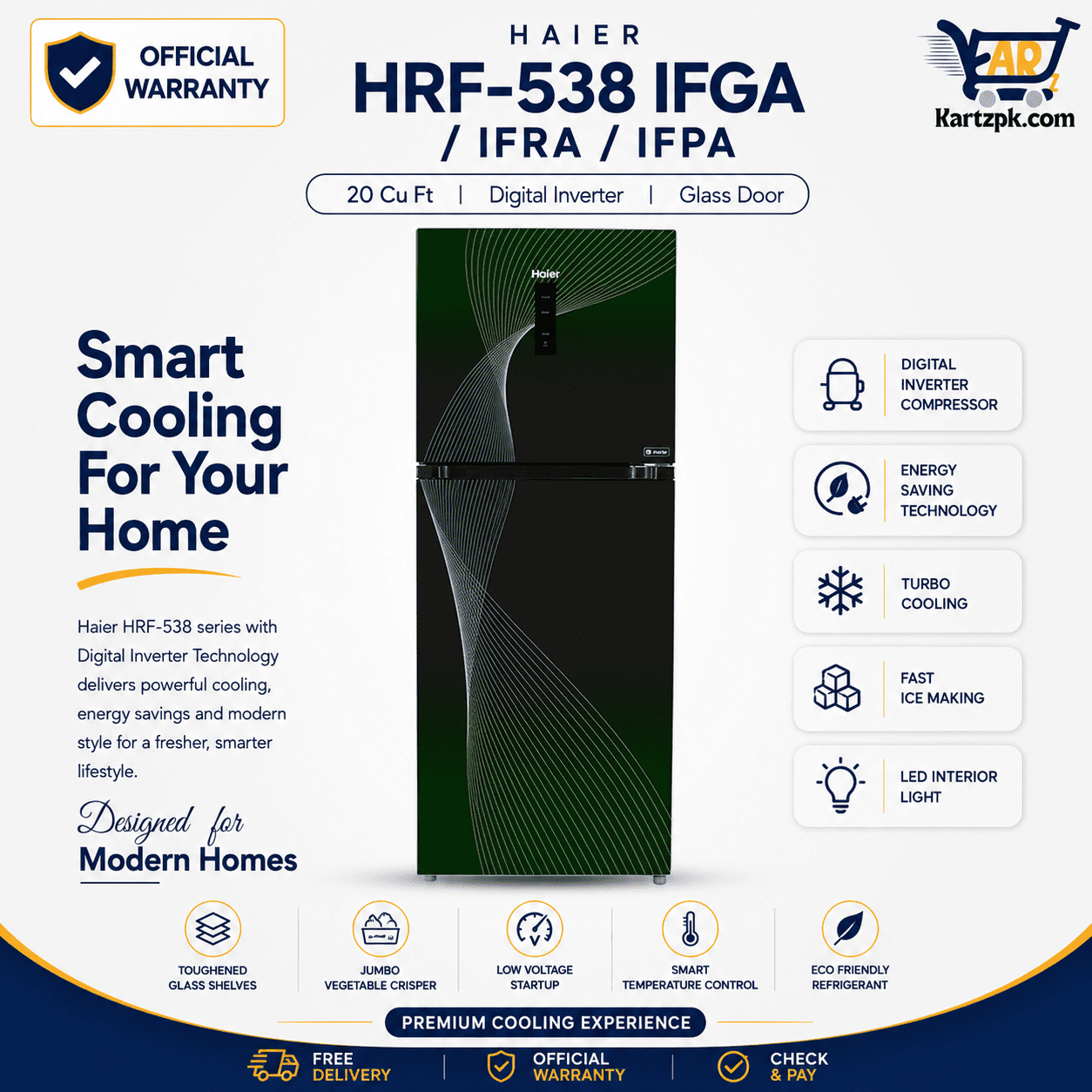 Haier Inverter Refrigerator (HRF-538) IFGA/IFRA/IFPA | 20 Cuft