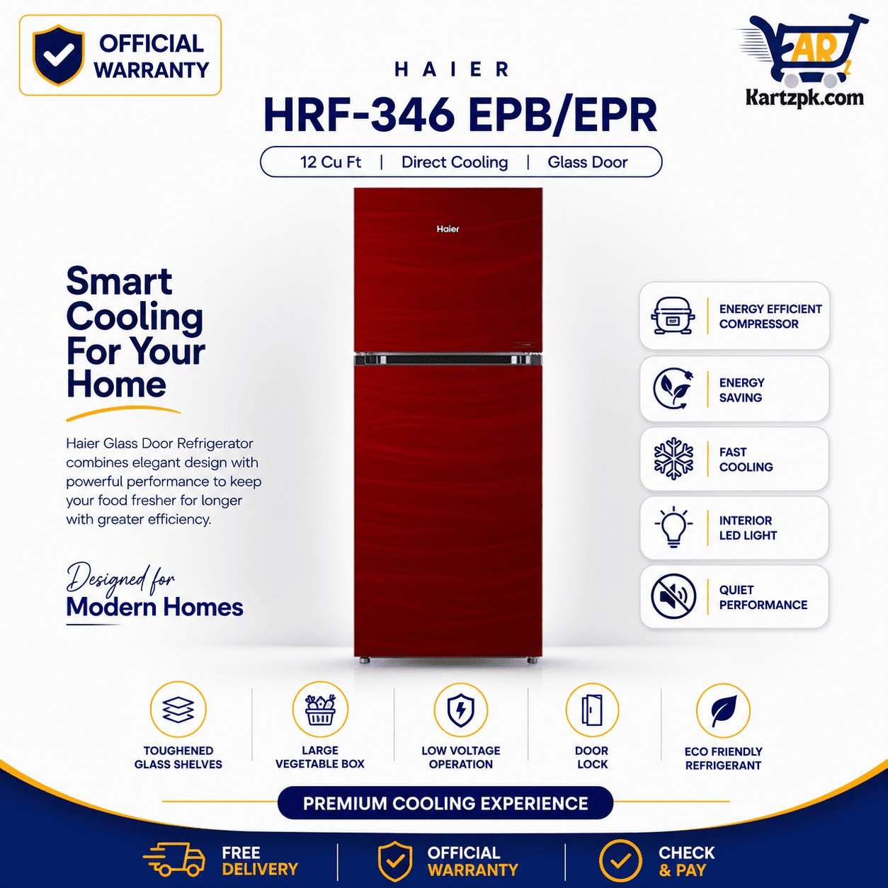 Haier (HRF-346 EPB/EPR) Glass Door Refrigerator | 12 Cuft
