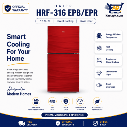 Haier (HRF-316 EPB/EPR) Glass Door Refrigerator | 10 Cuft