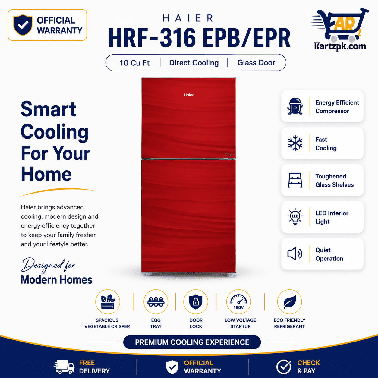 Haier (HRF-316 EPB/EPR) Glass Door Refrigerator | 10 Cuft