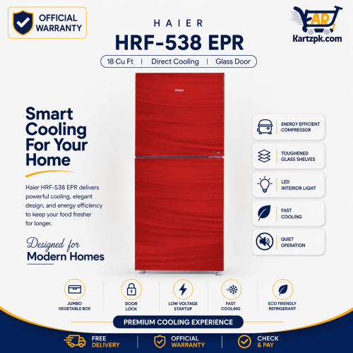 Haier (HRF-538 EPR) Glass Door Refrigerator | 18 Cuft