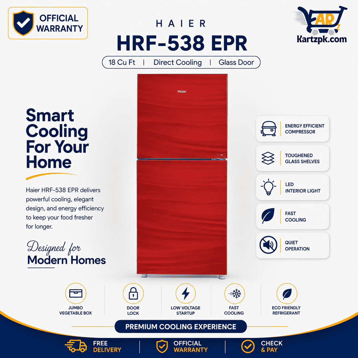 Haier (HRF-538 EPR) Glass Door Refrigerator | 18 Cuft
