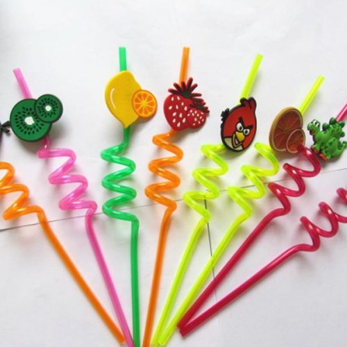 Reusable Straws for Kids, Fruit / Cartoon Shape Spiral Drinking Straw (Assorted) - Pack of 4