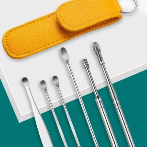 Ear Wax Cleaning Kit, 6 Pcs Ear Pick Tools, Wax Removal Kit, Ear Cleaning Tool Set, Spring Earwax Cleaner Tool Ear Wax Remover, Reusable Ear Cleaner for Children and Adult