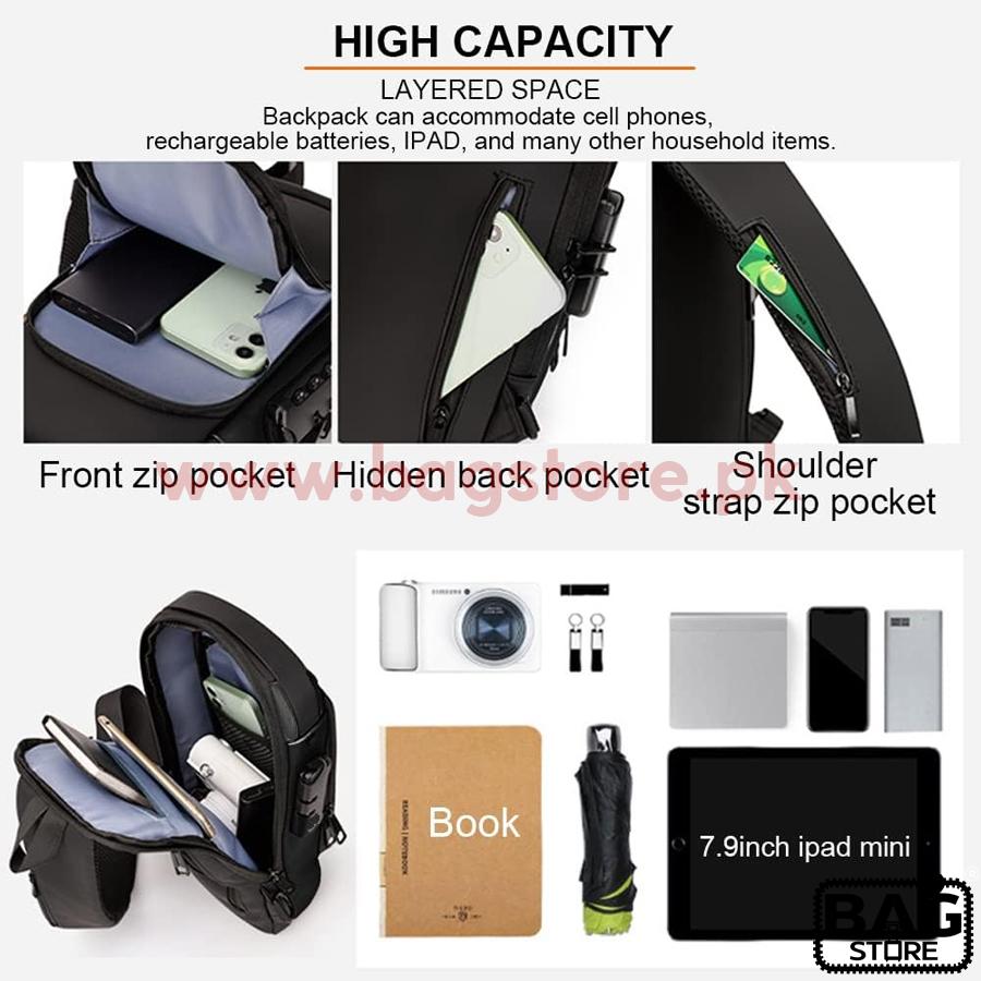 Fashion Sling Bag With Combination Lock, USB Charging Port, Water Proof - Image 6