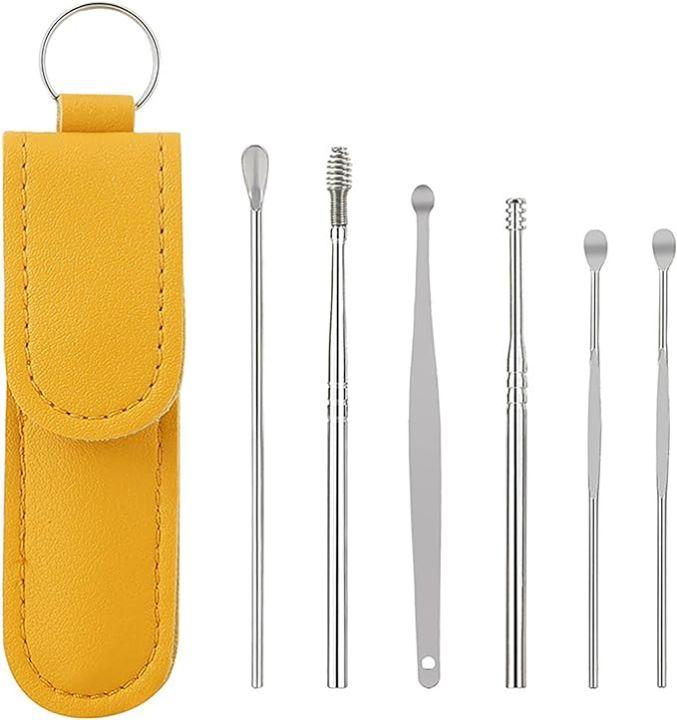 Ear Wax Cleaning Kit, 6 Pcs Ear Pick Tools, Wax Removal Kit, Ear Cleaning Tool Set, Spring Earwax Cleaner Tool Ear Wax Remover, Reusable Ear Cleaner for Children and Adult