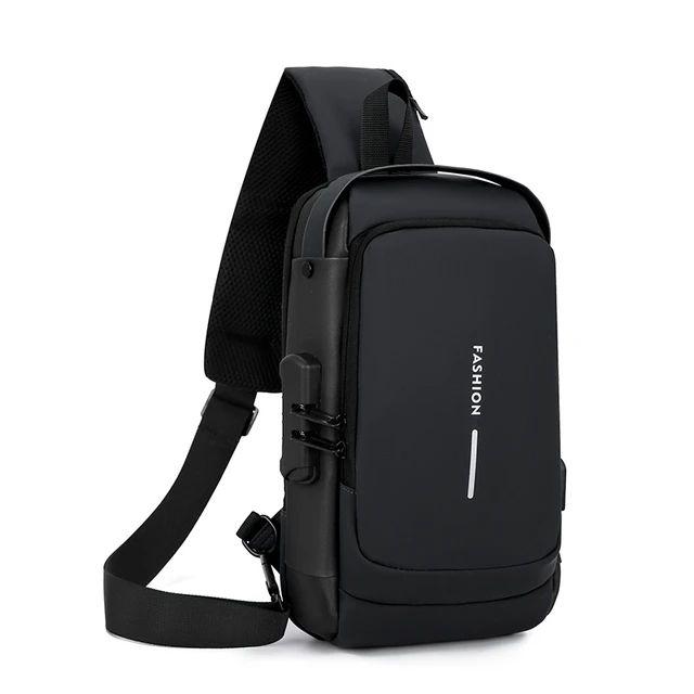 Fashion Sling Bag With Combination Lock, USB Charging Port, Water Proof, Anti Scratch Shoulder Bag, Crossbody Unisex Bag Chest Bag