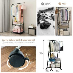 Multifunction Clothes Triangle Coat Rack Removable Bedroom Rack With Wheels
