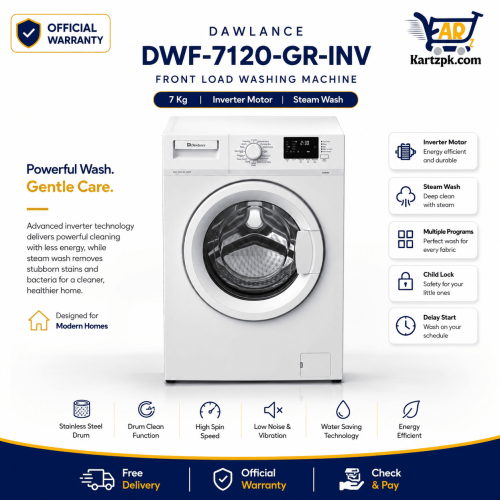 Dawlance (DWF-7120-GR-INV) Fully Automatic Front Load Washing Machine | 7 KG