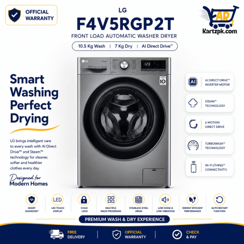 LG (F4V5RGP2T) Front Load Auto Washing Machine | 10.5/7 Kg