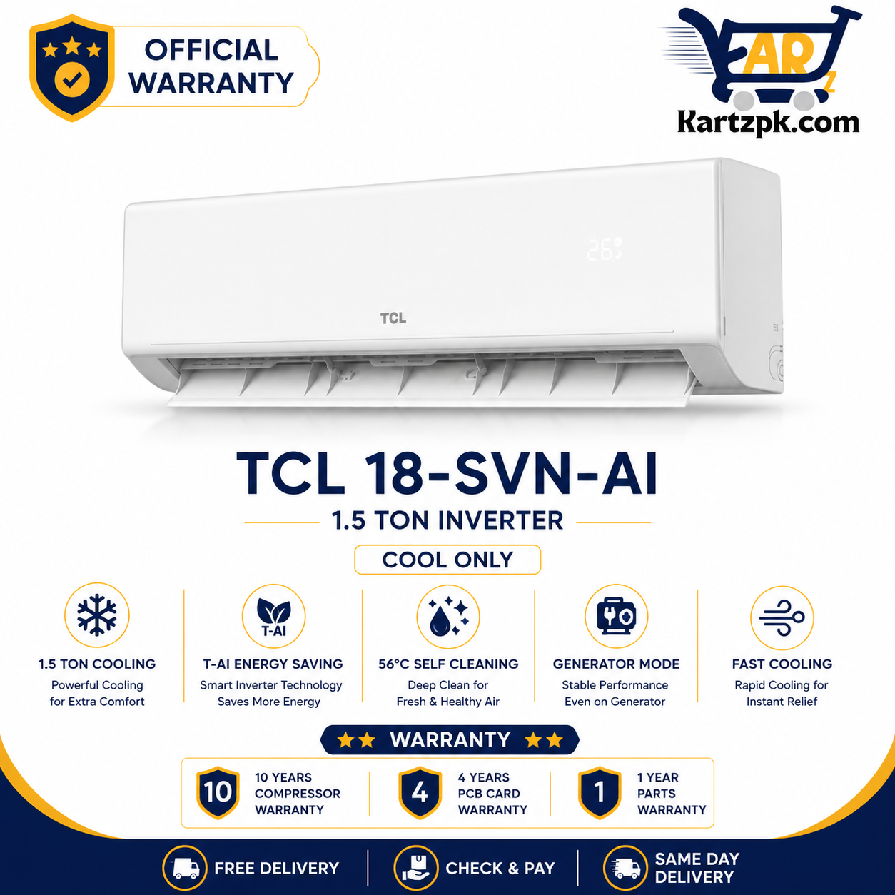 TCL 18-SVN-AI 1.5 Ton Inverter (only cool) Air Conditioner