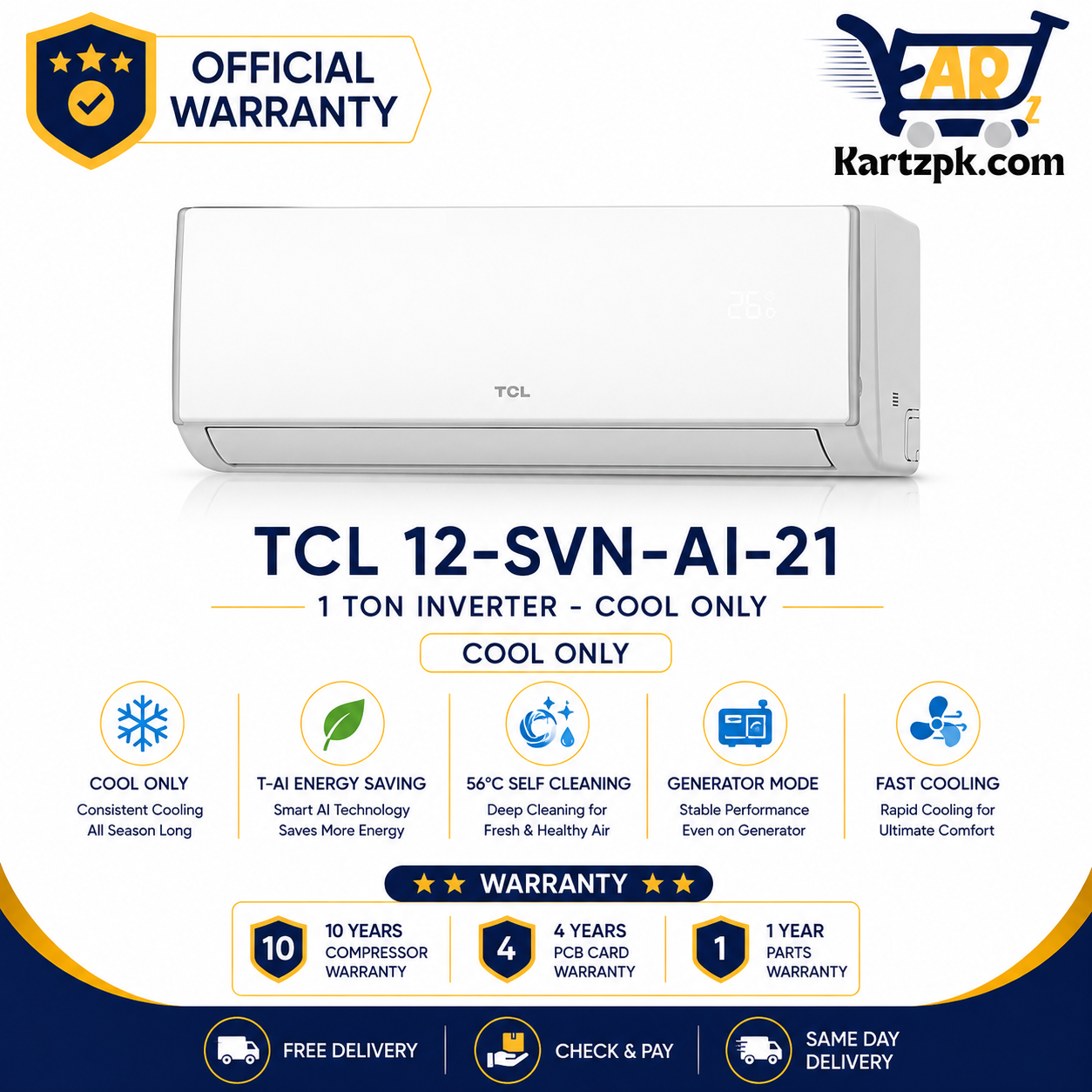 TCL 12-SVN-AI 1 Ton Inverter only cool Air Conditioner