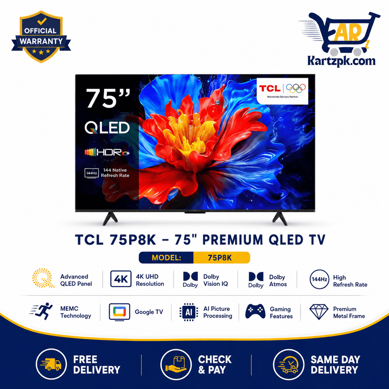 TCL 75P8K 75" Inches Qled TV