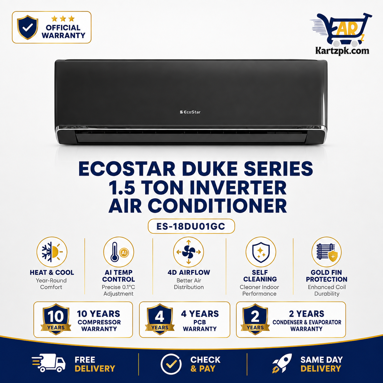 Ecostar ES-18DU01GC Duke Series 1.5 Ton Inverter Air Conditioner