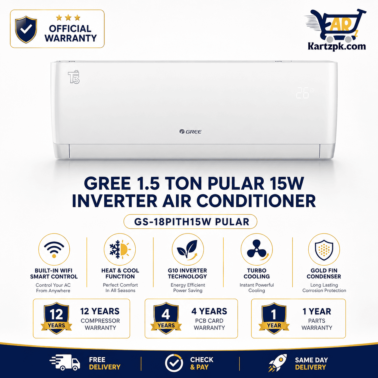 Gree GS-18PITH15W Pular 1.5 Ton Inverter Air Conditioner