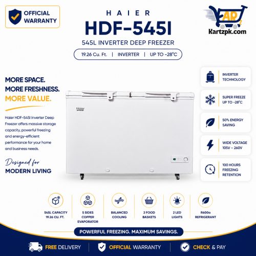 Haier HDF-545 I Double Door Inverter Deep Freezer | 20 Cuft