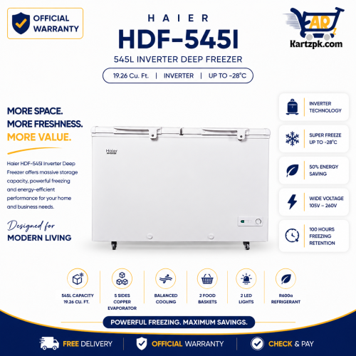 Haier HDF-545 Double Door Deep Freezer | 19 Cuft