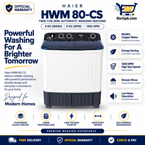Haier HWM 80-CS Twin Tub Semi Automatic Washing Machine | 8kg