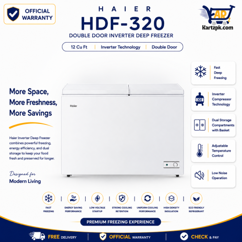 Haier HDF-320 Double Door Inverter Deep Freezer 12 Cuft