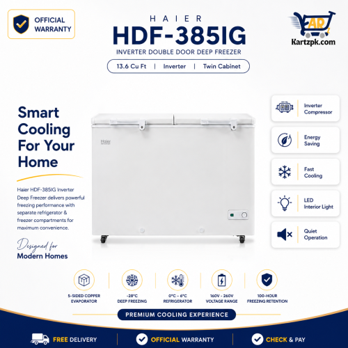 Haier HDF-385 IG Inverter Double Door Deep Freezer 15 Cuft