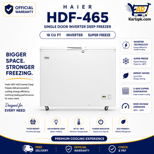 Haier HDF-465 I Single Door Inverter Deep Freezer | 18 Cuft